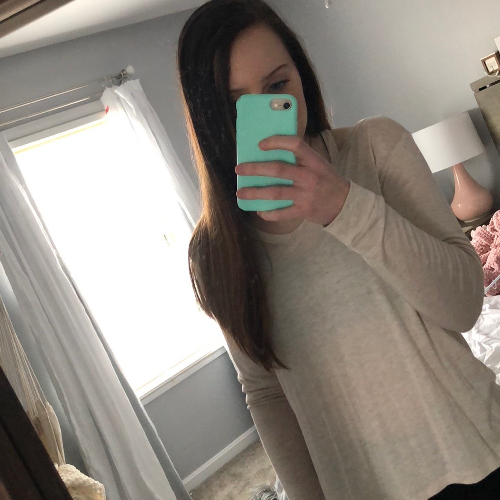 Sheer cream colored long sleeve t-shirt